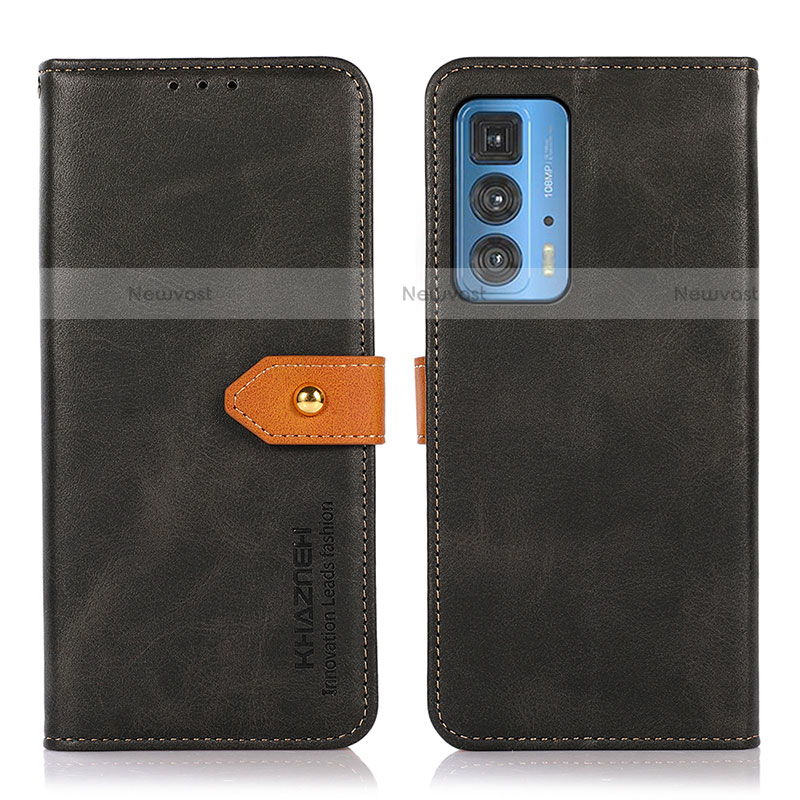 Leather Case Stands Flip Cover Holder N07P for Motorola Moto Edge 20 Pro 5G Black