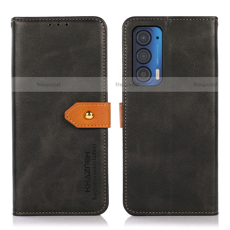 Leather Case Stands Flip Cover Holder N07P for Motorola Moto Edge (2021) 5G Black