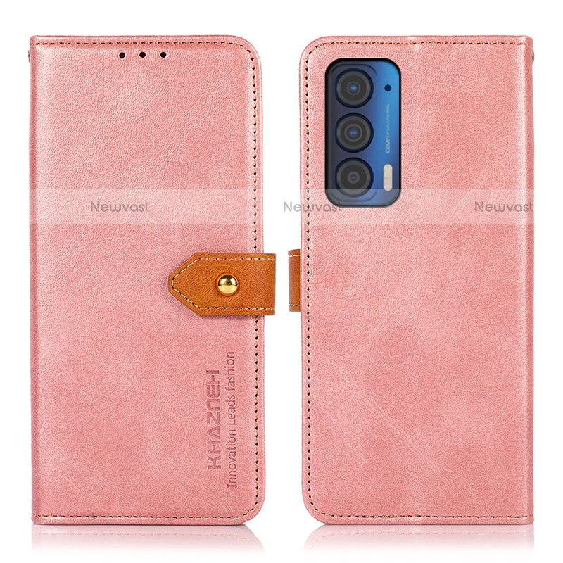 Leather Case Stands Flip Cover Holder N07P for Motorola Moto Edge (2021) 5G Pink