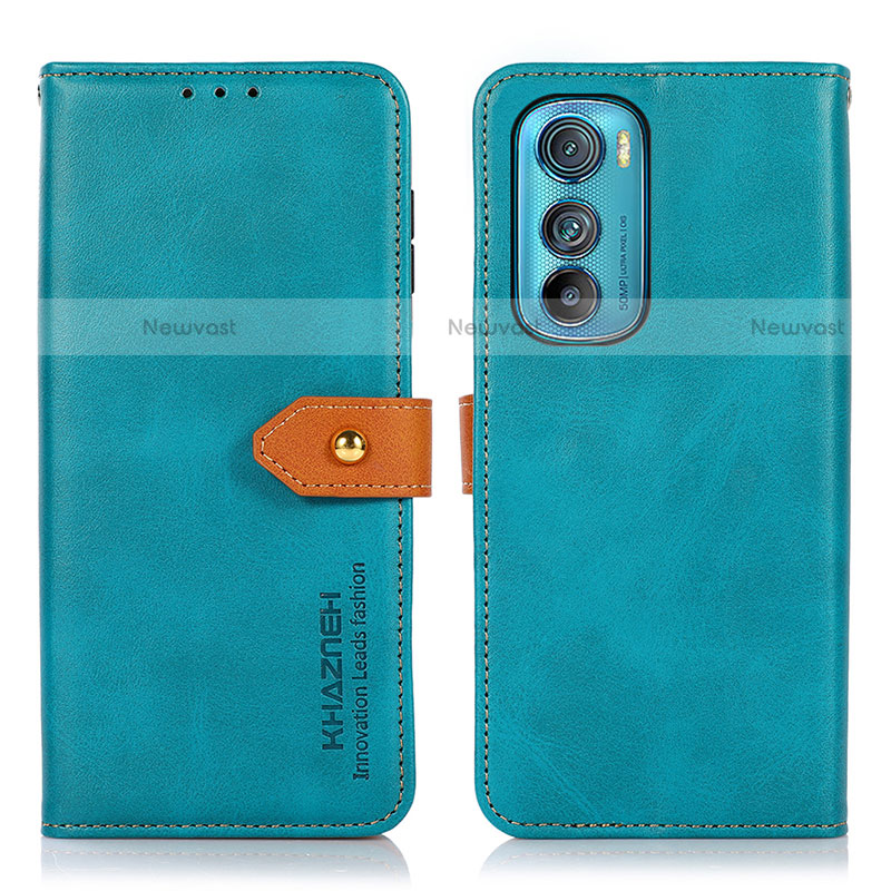 Leather Case Stands Flip Cover Holder N07P for Motorola Moto Edge 30 5G Cyan