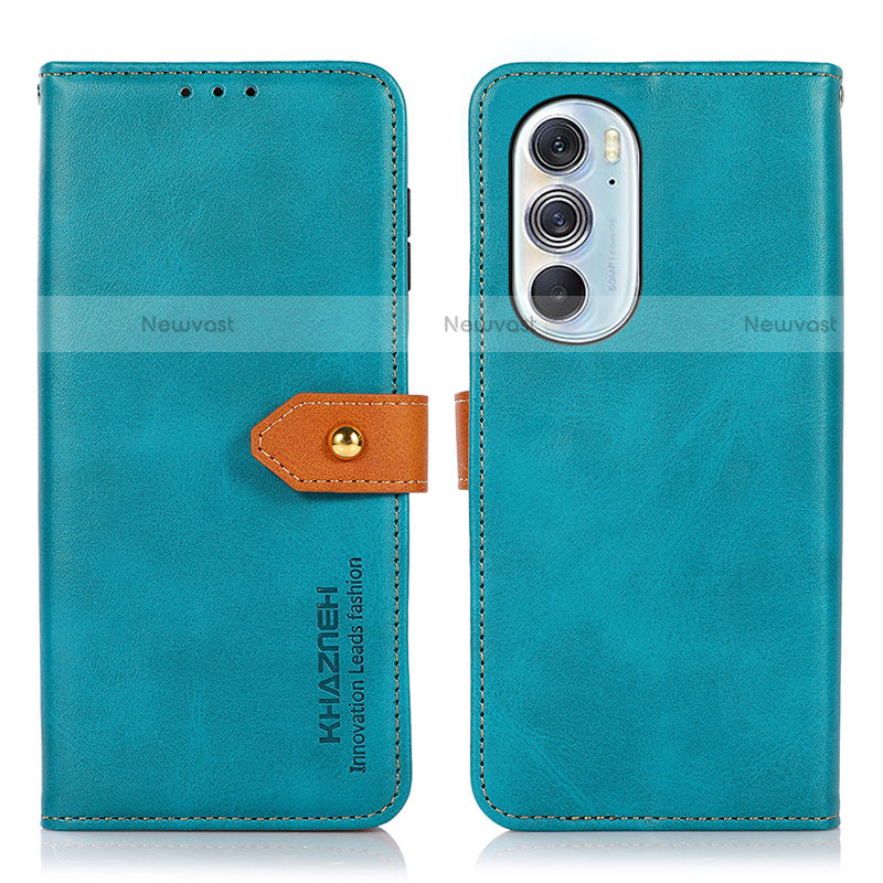 Leather Case Stands Flip Cover Holder N07P for Motorola Moto Edge 30 Pro 5G Cyan