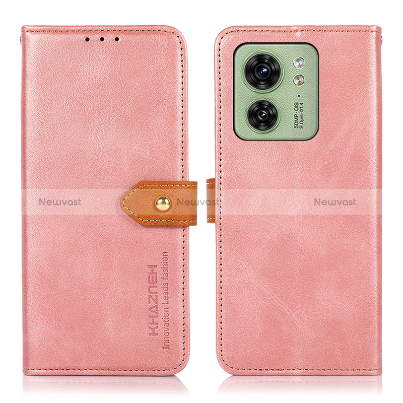 Leather Case Stands Flip Cover Holder N07P for Motorola Moto Edge 40 5G Pink