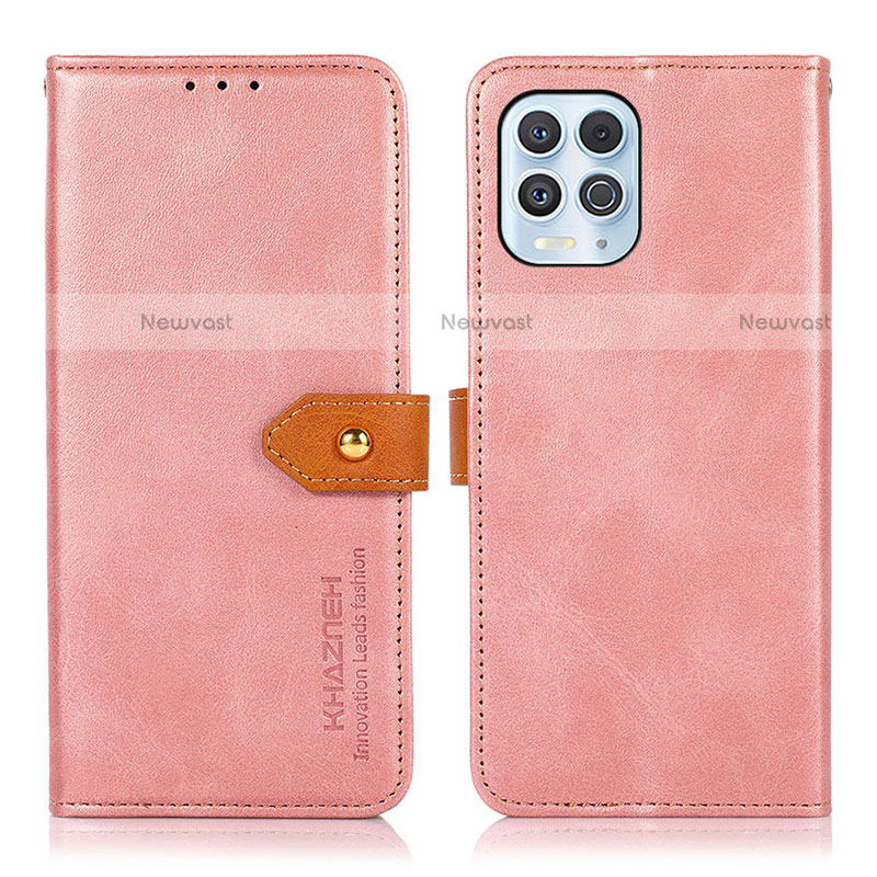 Leather Case Stands Flip Cover Holder N07P for Motorola Moto Edge S 5G Pink