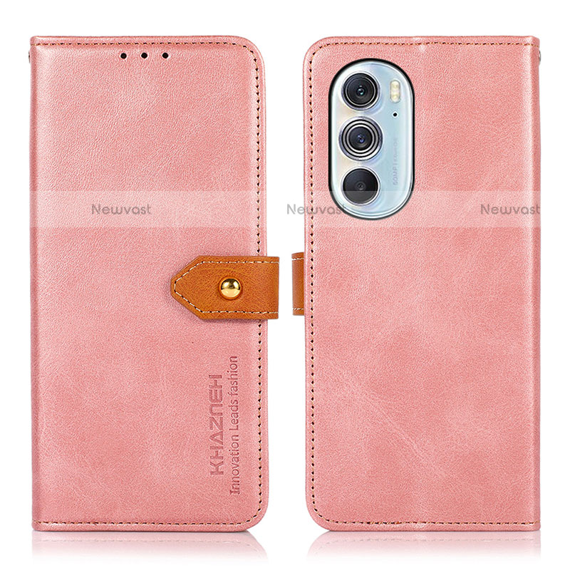 Leather Case Stands Flip Cover Holder N07P for Motorola Moto Edge X30 5G Pink