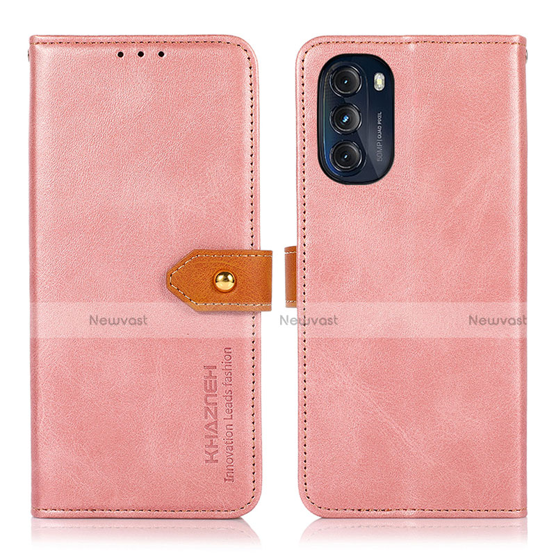 Leather Case Stands Flip Cover Holder N07P for Motorola Moto G 5G (2022) Pink