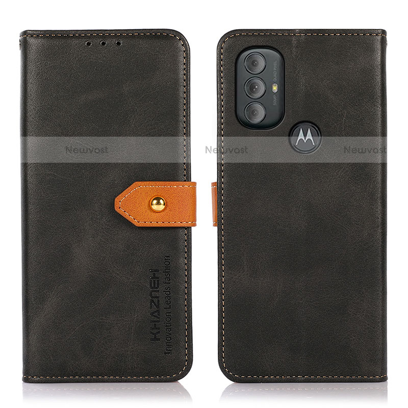 Leather Case Stands Flip Cover Holder N07P for Motorola Moto G Play (2023) Black