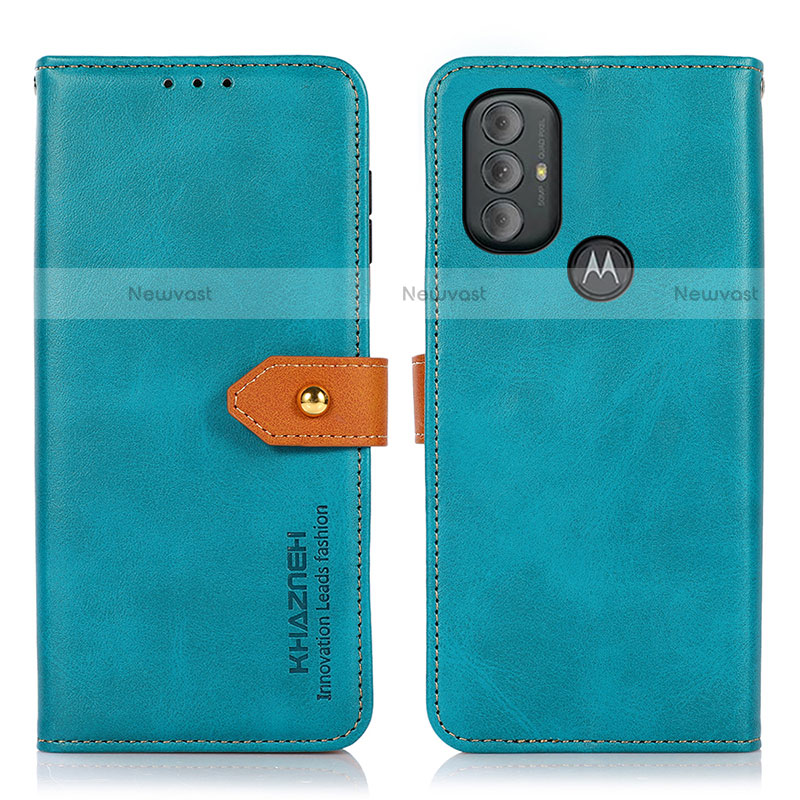 Leather Case Stands Flip Cover Holder N07P for Motorola Moto G Play Gen 2 Cyan