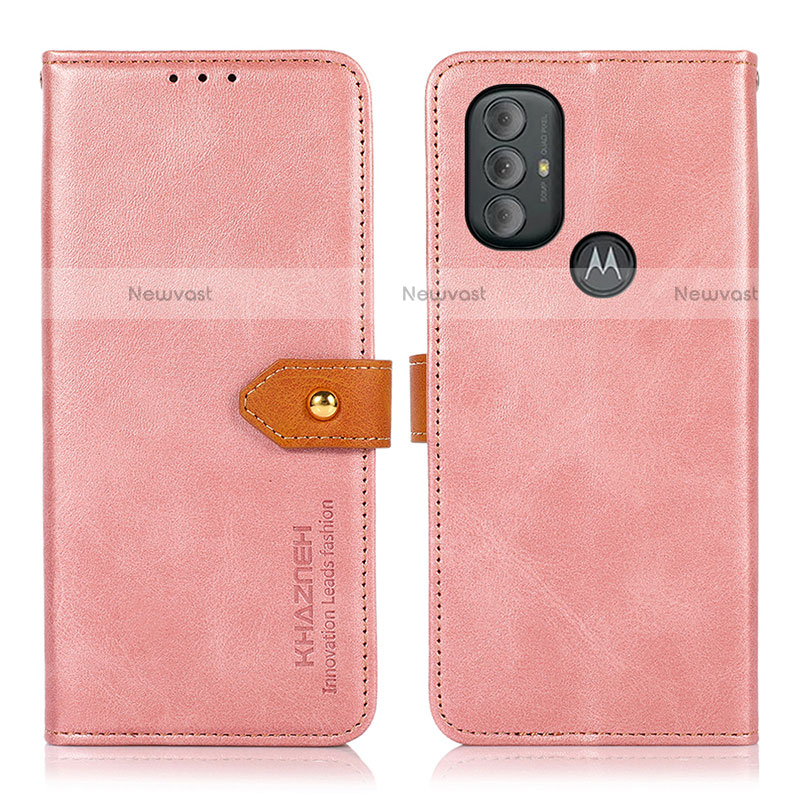 Leather Case Stands Flip Cover Holder N07P for Motorola Moto G Power (2022) Pink
