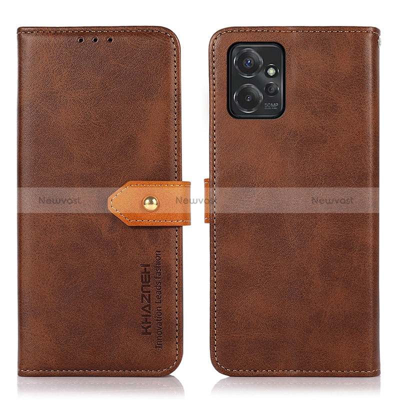 Leather Case Stands Flip Cover Holder N07P for Motorola Moto G Power 5G (2023) Brown