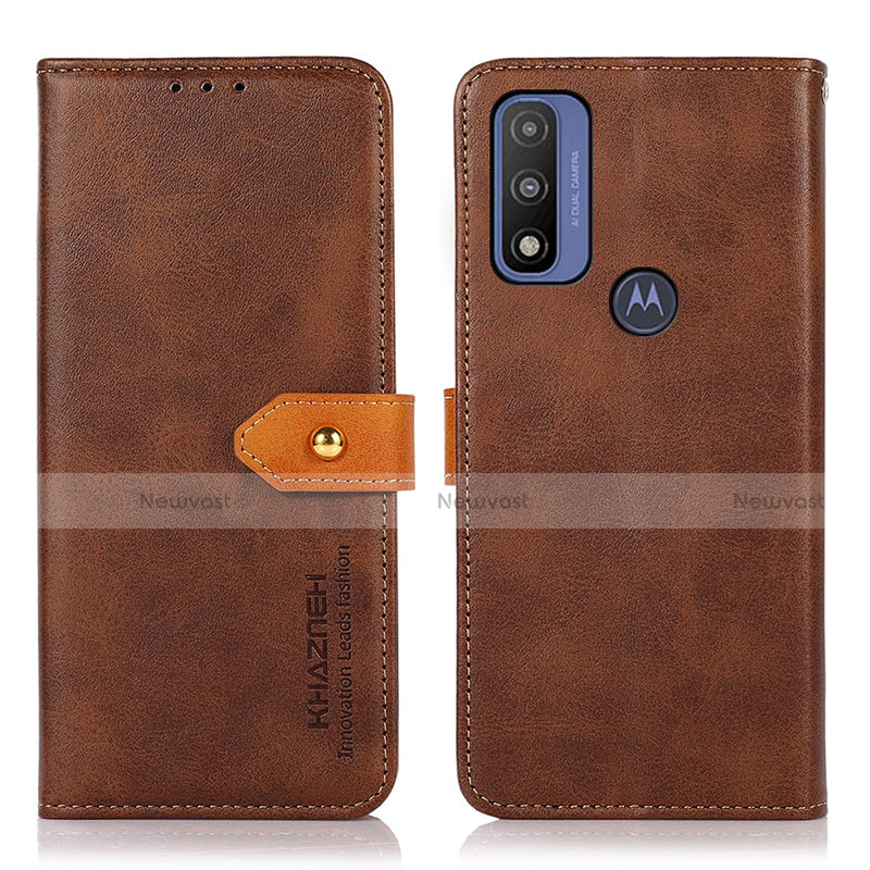 Leather Case Stands Flip Cover Holder N07P for Motorola Moto G Pure Brown