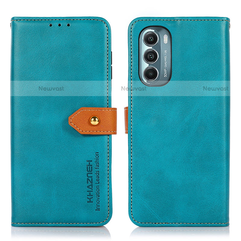 Leather Case Stands Flip Cover Holder N07P for Motorola Moto G Stylus (2022) 4G Cyan