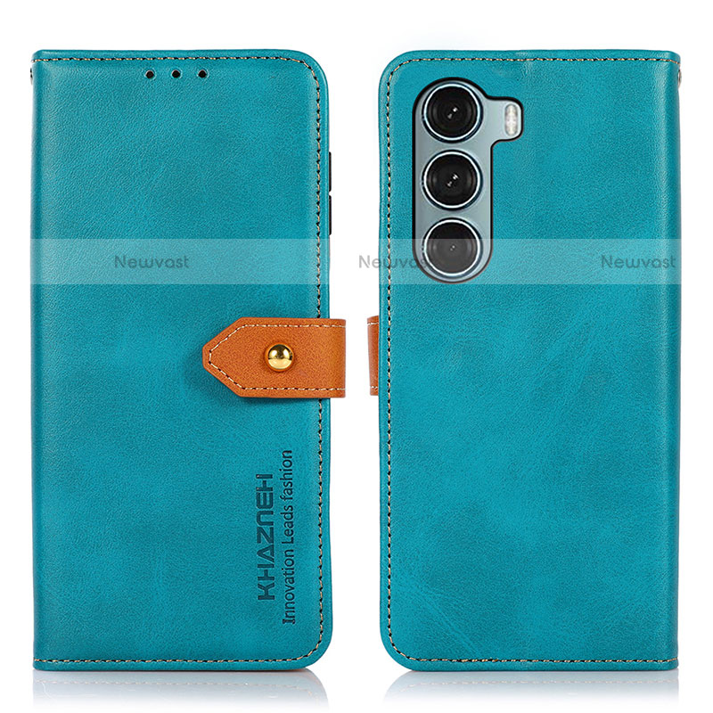 Leather Case Stands Flip Cover Holder N07P for Motorola Moto G200 5G Cyan