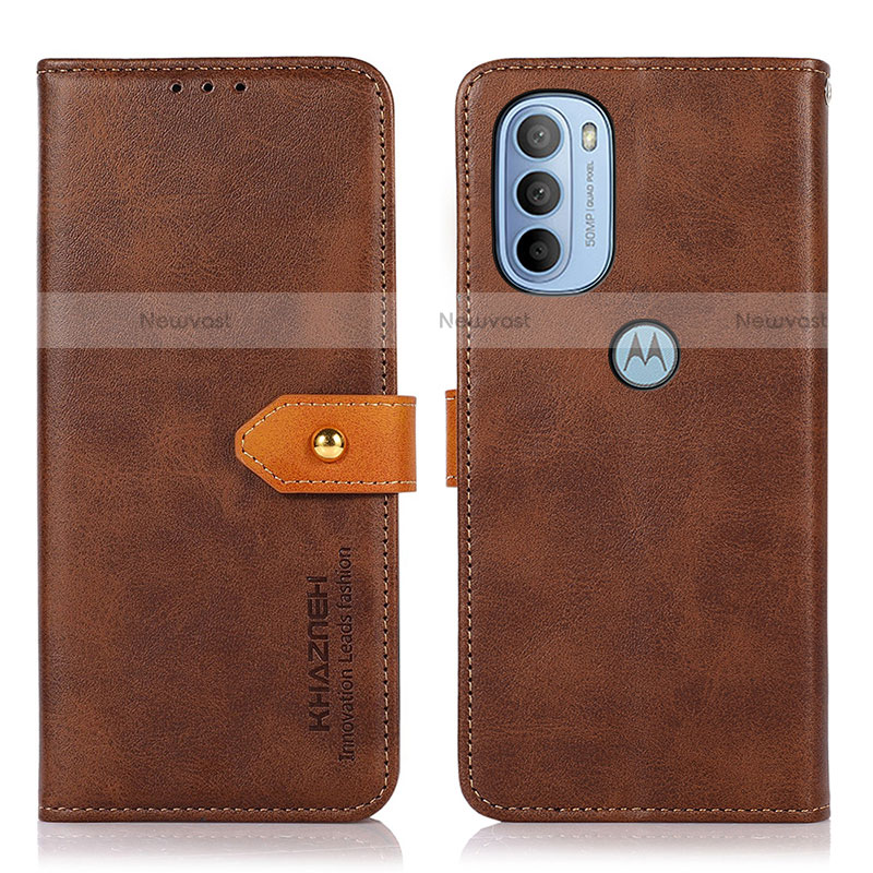 Leather Case Stands Flip Cover Holder N07P for Motorola Moto G31 Brown