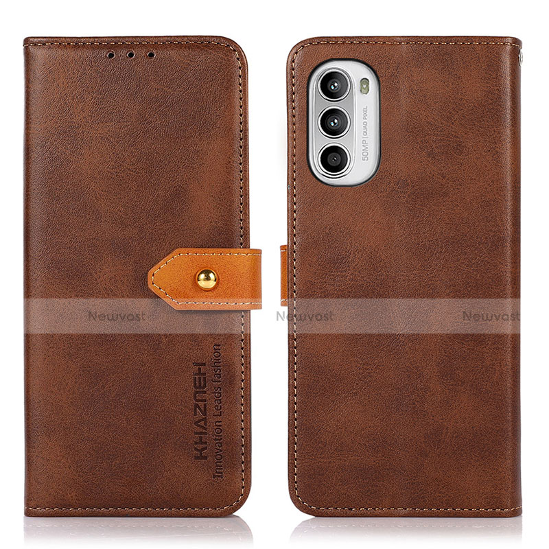 Leather Case Stands Flip Cover Holder N07P for Motorola MOTO G52 Brown