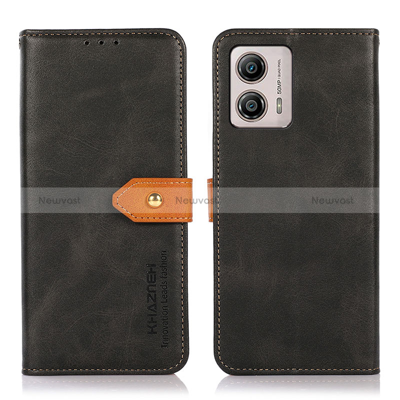 Leather Case Stands Flip Cover Holder N07P for Motorola Moto G53j 5G Black