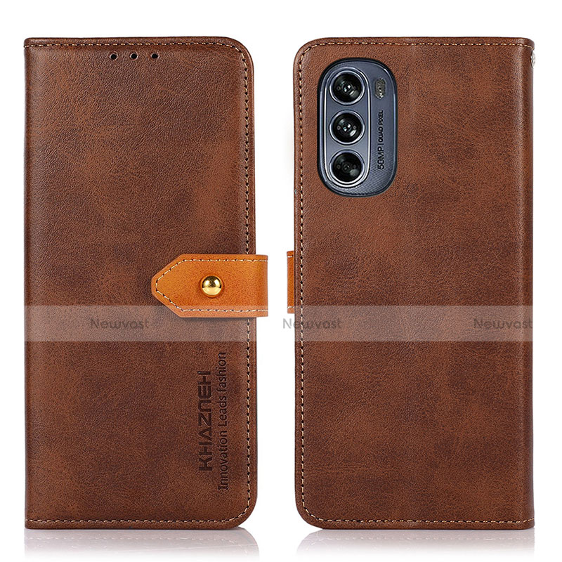 Leather Case Stands Flip Cover Holder N07P for Motorola Moto G62 5G Brown