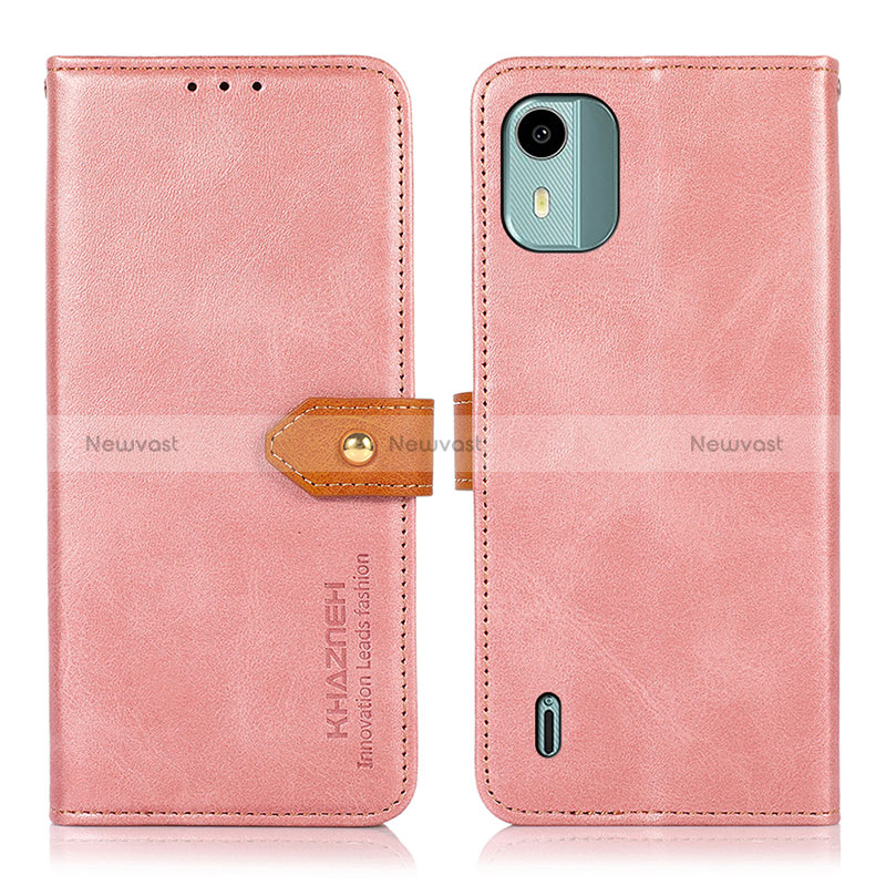 Leather Case Stands Flip Cover Holder N07P for Nokia C12 Pink