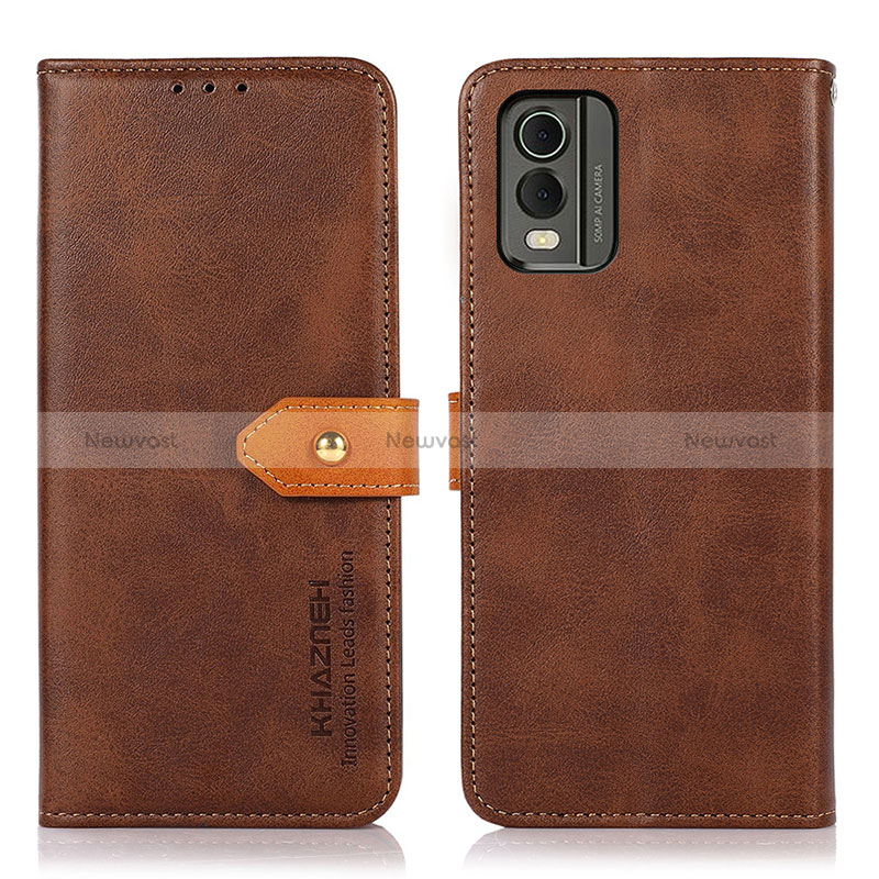 Leather Case Stands Flip Cover Holder N07P for Nokia C210 Brown