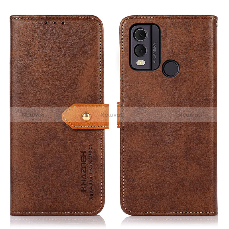 Leather Case Stands Flip Cover Holder N07P for Nokia C22 Brown