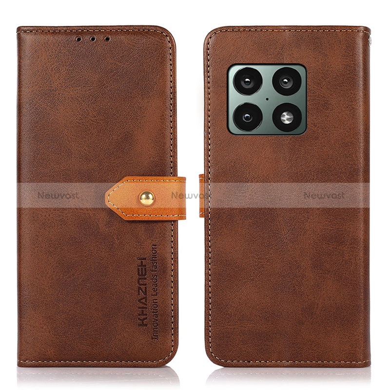 Leather Case Stands Flip Cover Holder N07P for OnePlus 10 Pro 5G Brown