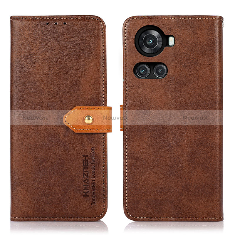 Leather Case Stands Flip Cover Holder N07P for OnePlus 10R 5G Brown