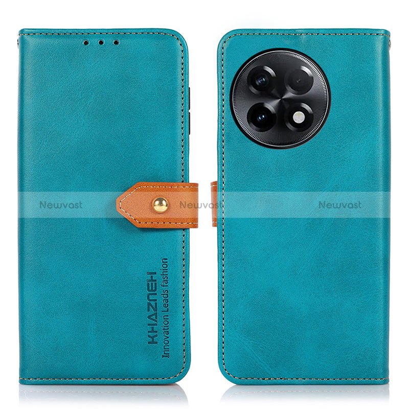 Leather Case Stands Flip Cover Holder N07P for OnePlus Ace 2 5G Cyan