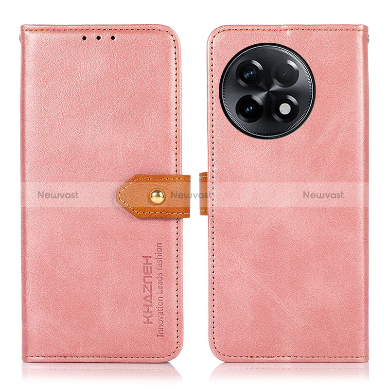 Leather Case Stands Flip Cover Holder N07P for OnePlus Ace 2 5G Pink