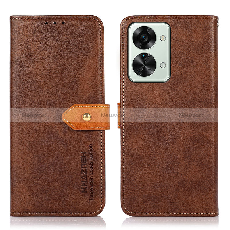 Leather Case Stands Flip Cover Holder N07P for OnePlus Nord 2T 5G Brown