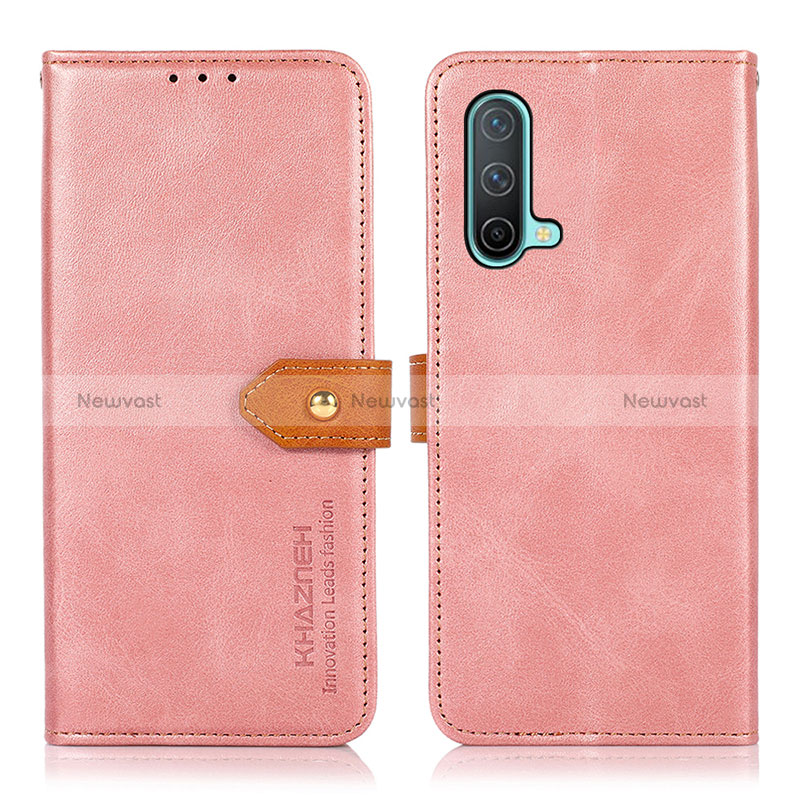 Leather Case Stands Flip Cover Holder N07P for OnePlus Nord CE 5G Pink