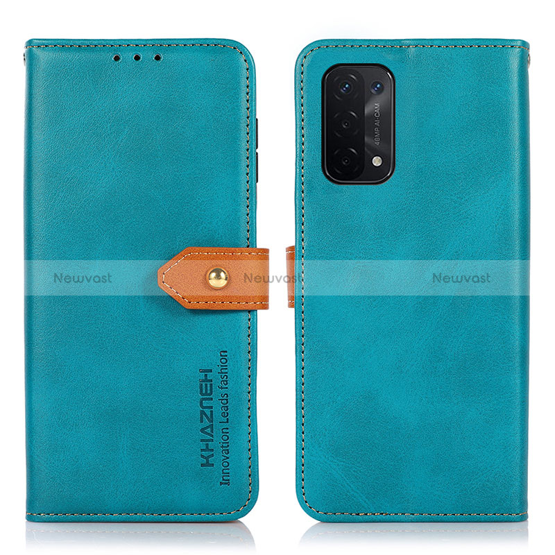Leather Case Stands Flip Cover Holder N07P for Oppo A54 5G Cyan