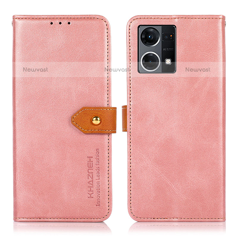 Leather Case Stands Flip Cover Holder N07P for Oppo F21 Pro 4G Pink