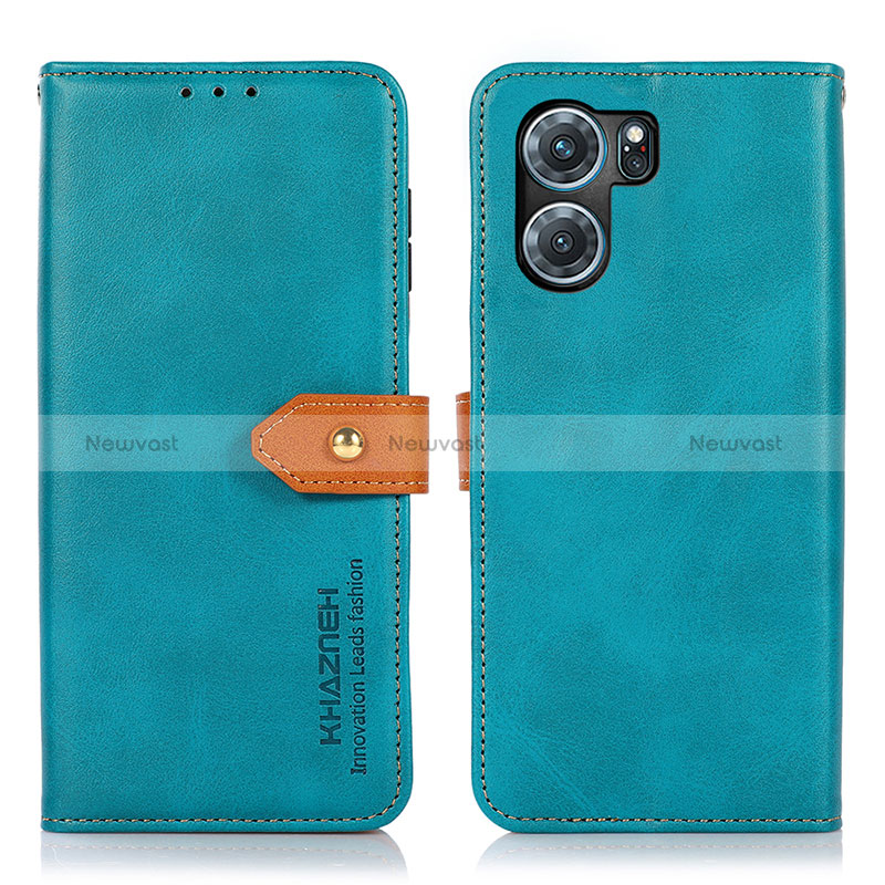 Leather Case Stands Flip Cover Holder N07P for Oppo K10 5G Cyan