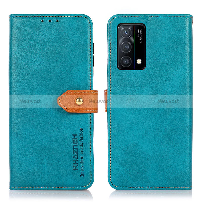 Leather Case Stands Flip Cover Holder N07P for Oppo K9 5G Cyan