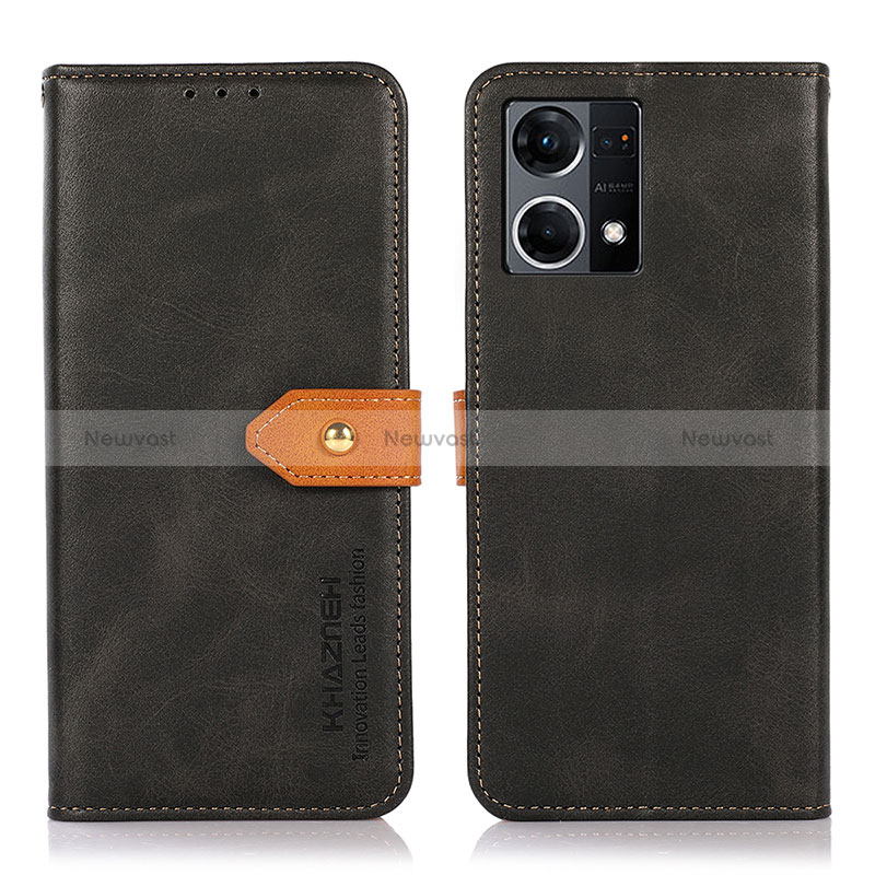 Leather Case Stands Flip Cover Holder N07P for Oppo Reno8 4G Black