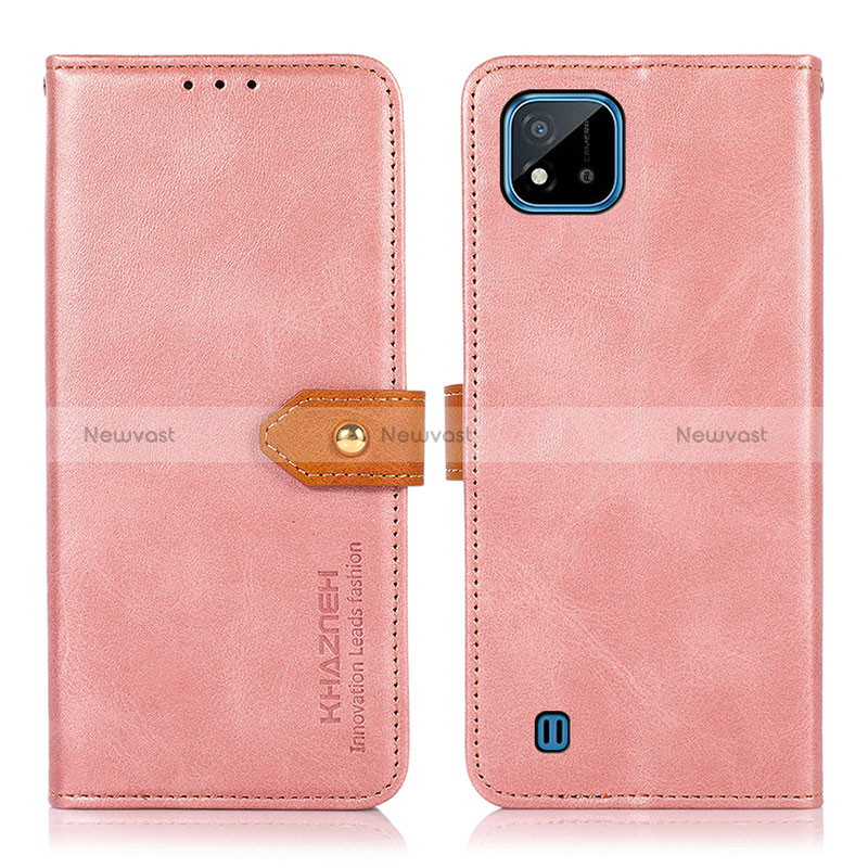 Leather Case Stands Flip Cover Holder N07P for Realme C11 (2021) Pink