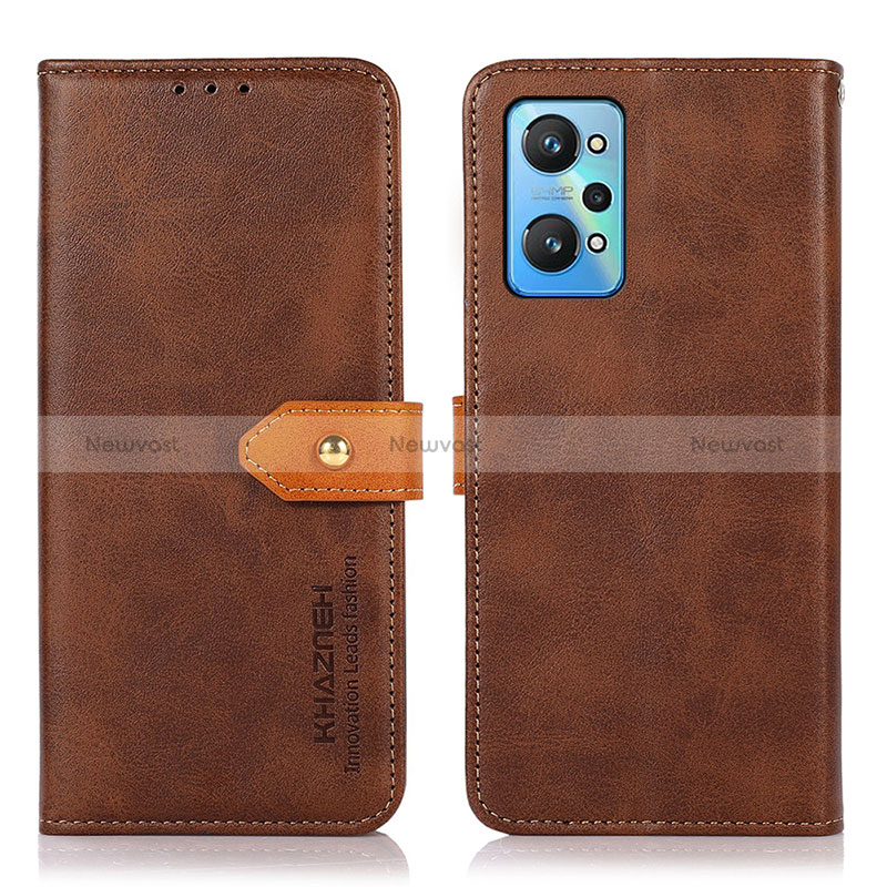 Leather Case Stands Flip Cover Holder N07P for Realme GT Neo2 5G Brown