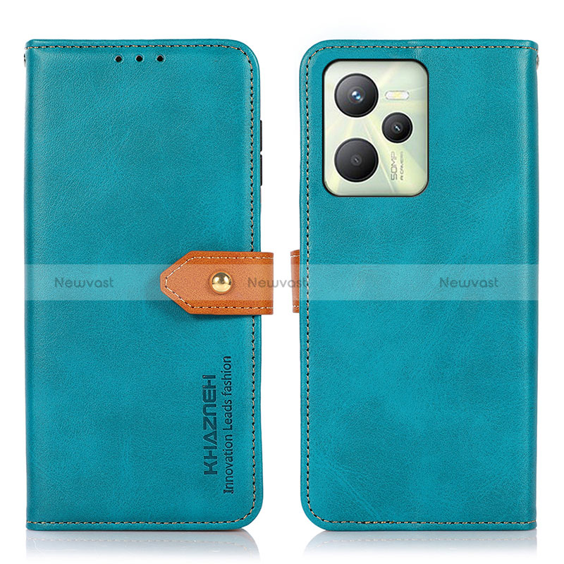 Leather Case Stands Flip Cover Holder N07P for Realme Narzo 50A Prime Cyan