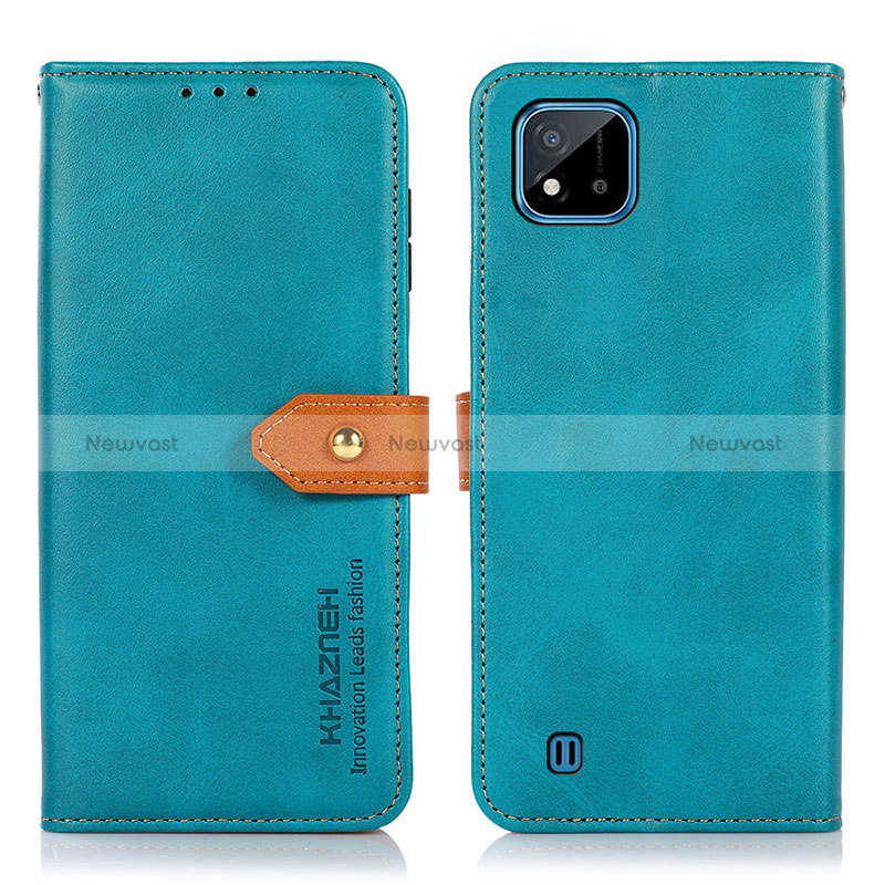 Leather Case Stands Flip Cover Holder N07P for Realme Narzo 50i Cyan