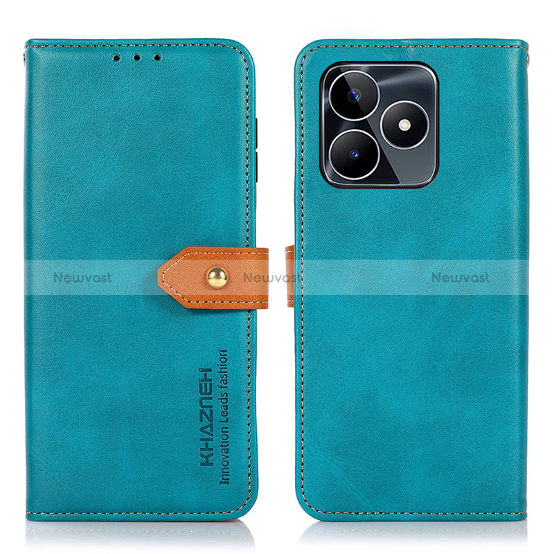 Leather Case Stands Flip Cover Holder N07P for Realme Narzo N53 Cyan