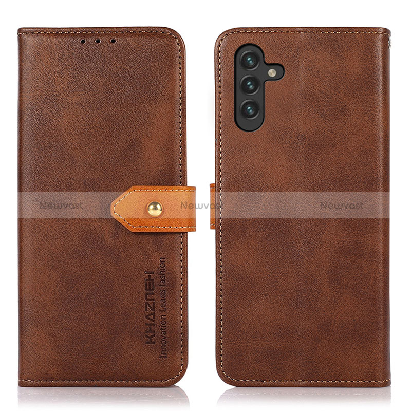 Leather Case Stands Flip Cover Holder N07P for Samsung Galaxy A04s Brown