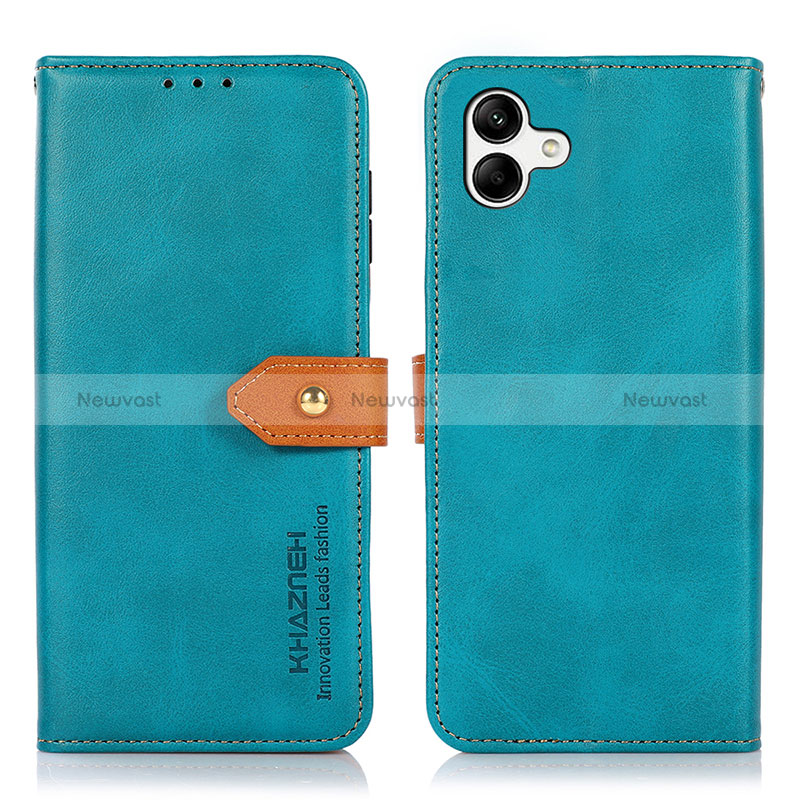 Leather Case Stands Flip Cover Holder N07P for Samsung Galaxy A05 Cyan