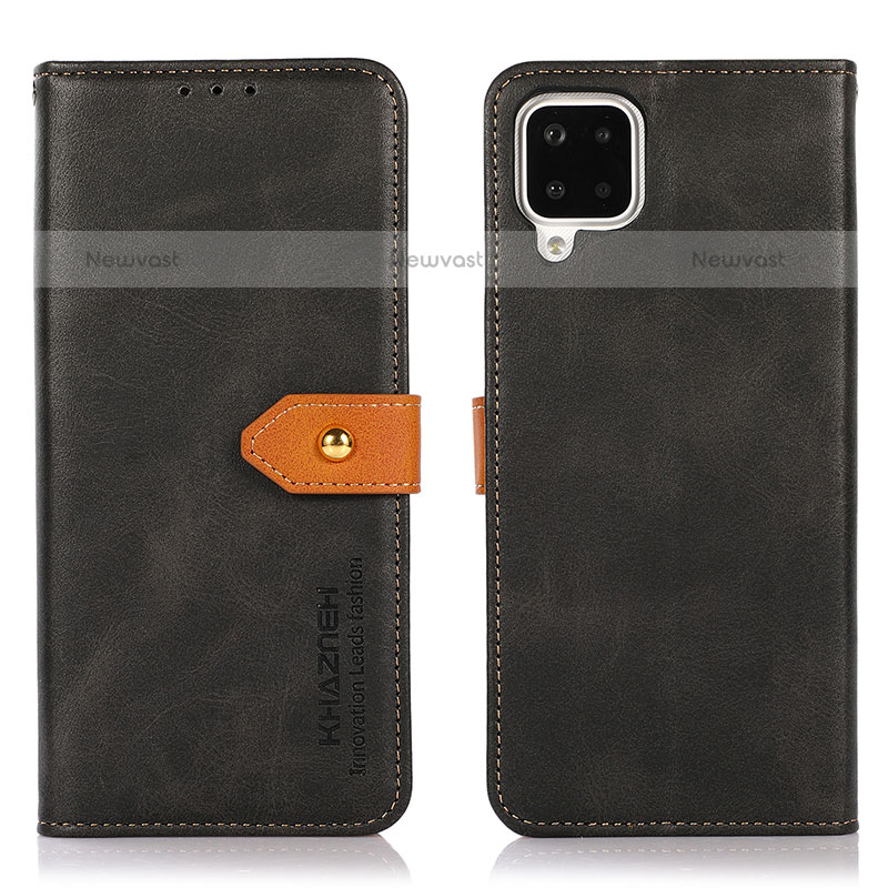 Leather Case Stands Flip Cover Holder N07P for Samsung Galaxy A12 Black