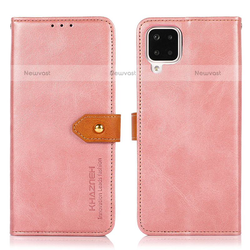 Leather Case Stands Flip Cover Holder N07P for Samsung Galaxy A12 Pink