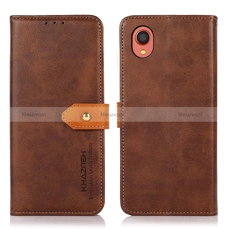 Leather Case Stands Flip Cover Holder N07P for Samsung Galaxy A22 5G SC-56B Brown