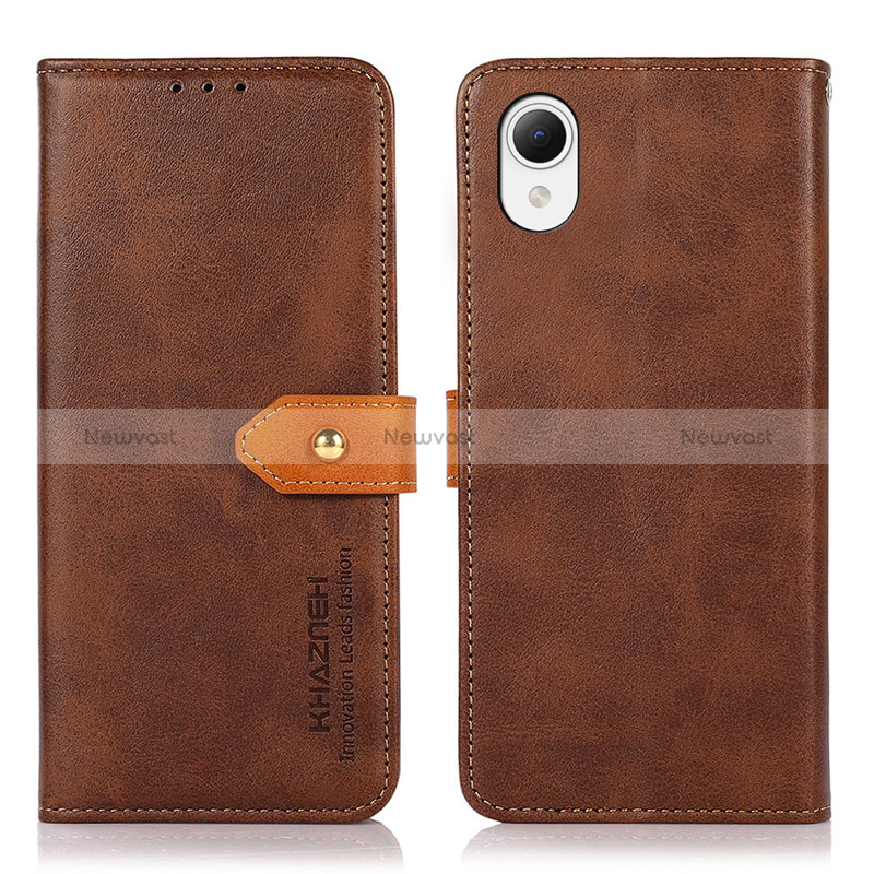 Leather Case Stands Flip Cover Holder N07P for Samsung Galaxy A23s Brown