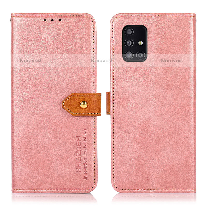 Leather Case Stands Flip Cover Holder N07P for Samsung Galaxy A51 4G Pink