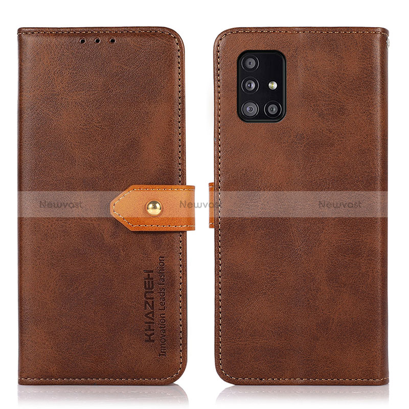 Leather Case Stands Flip Cover Holder N07P for Samsung Galaxy A51 5G Brown