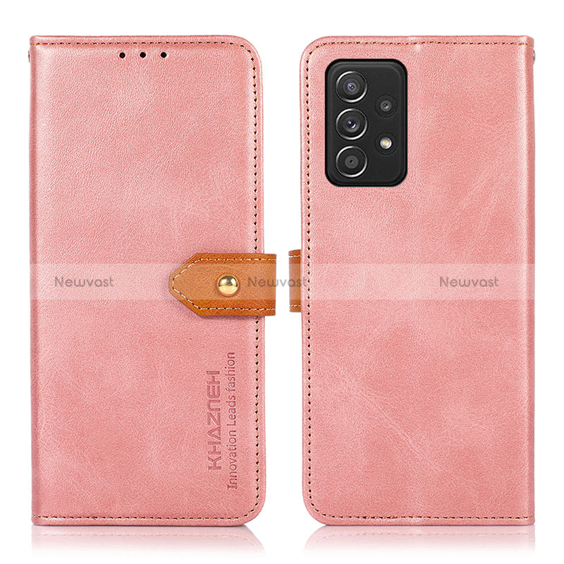 Leather Case Stands Flip Cover Holder N07P for Samsung Galaxy A52 5G Pink