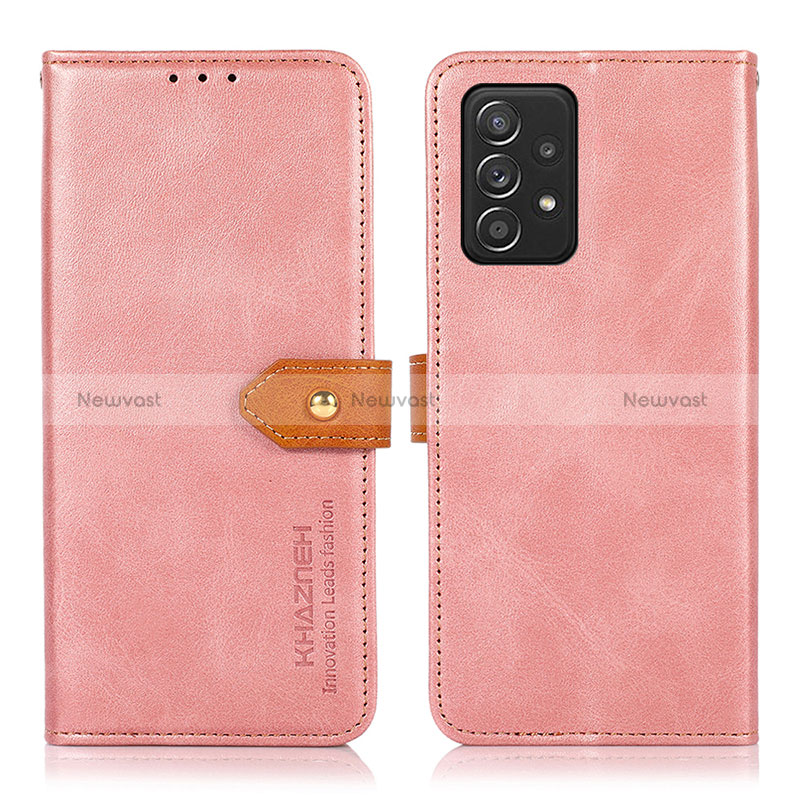 Leather Case Stands Flip Cover Holder N07P for Samsung Galaxy A52s 5G Pink
