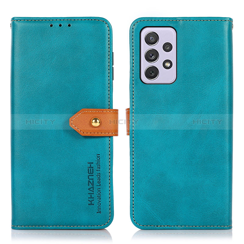 Leather Case Stands Flip Cover Holder N07P for Samsung Galaxy A73 5G Cyan